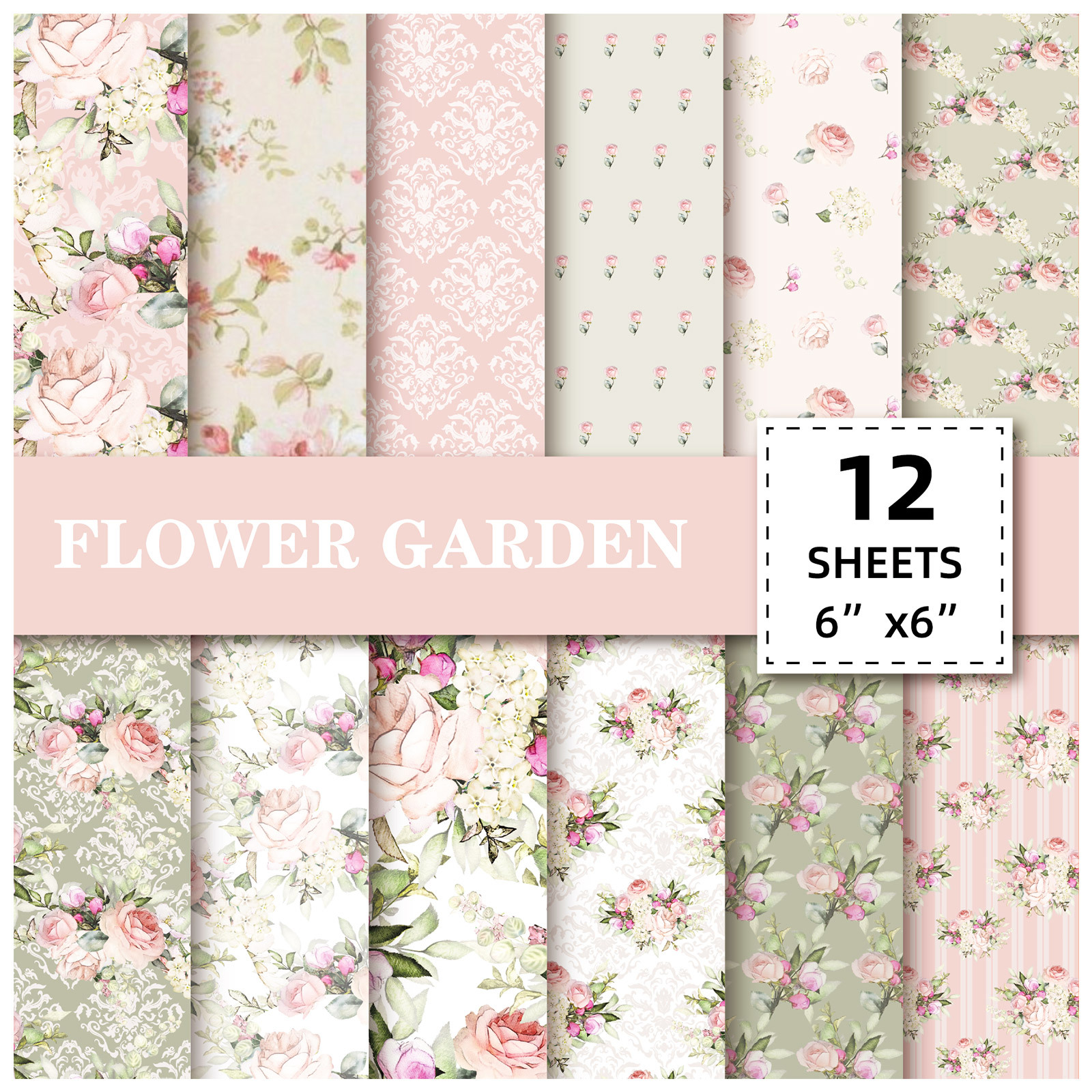 Floral Elegance 12-Sheet Scrapbook Paper Pack - DIY Album & Journal Backgrounds