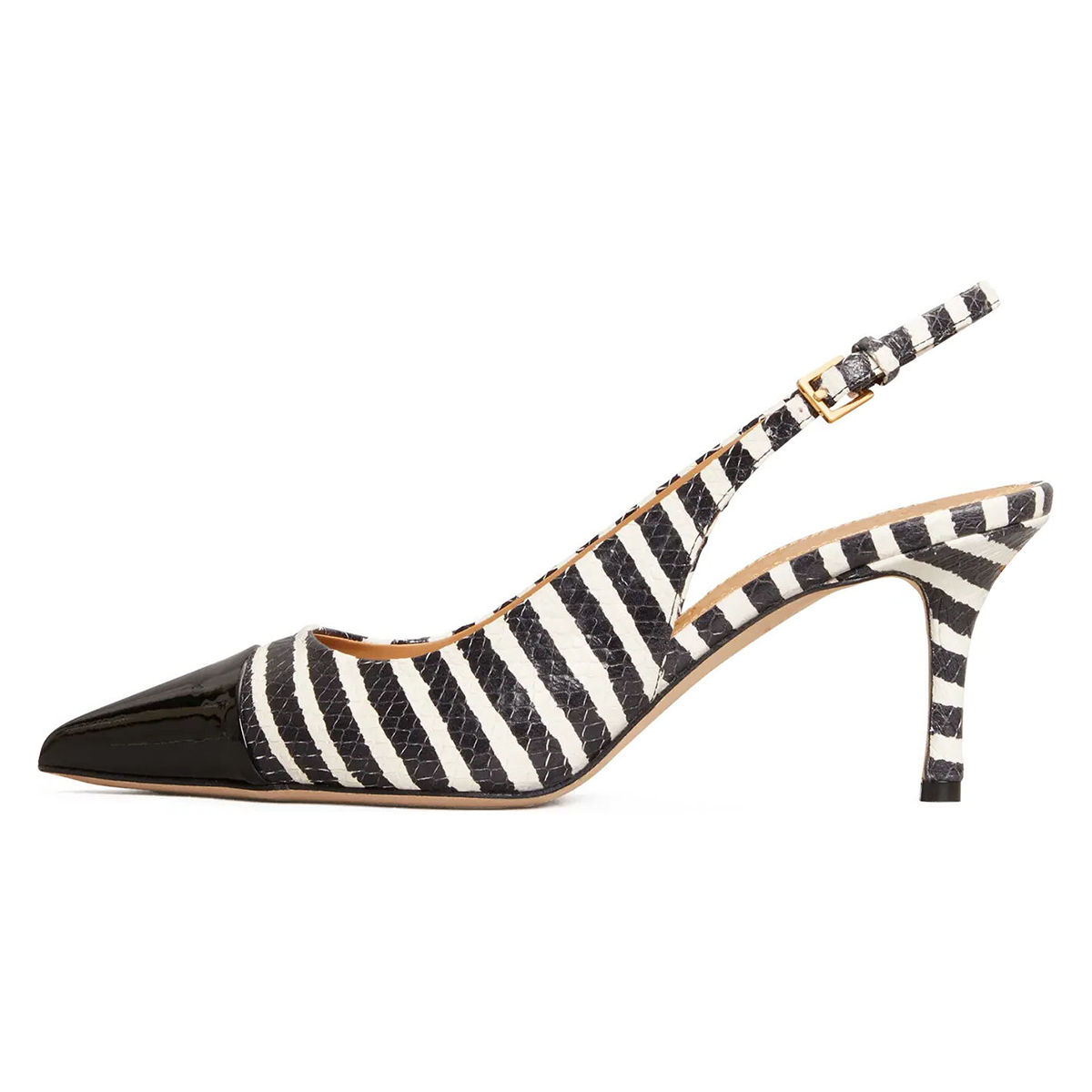 Black and White Stripe Snake Skin Pointy Toe Stiletto Heel Pumps Nicepairs