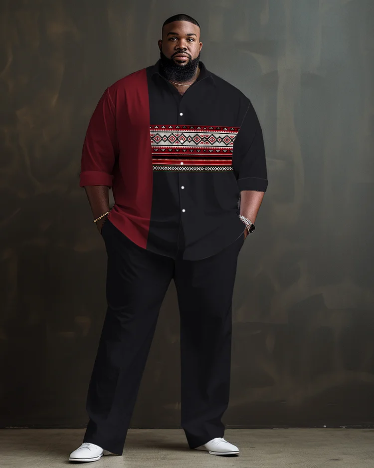 Men's Plus Size Eometric Stripes Contrast Print 2 Shirt Set