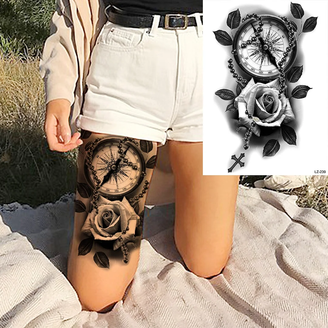 Sdrawing Rose Flower Moon Temporary Tattoos For Women Adult Pendant Peony Lotus Fake Tattoo Calf Thigh Body Art Waterproof Tatoos