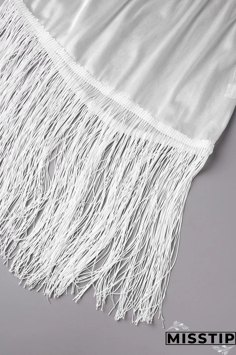 Black Sexy Solid Tassel Patchwork V Neck Long Sleeve Two Pieces