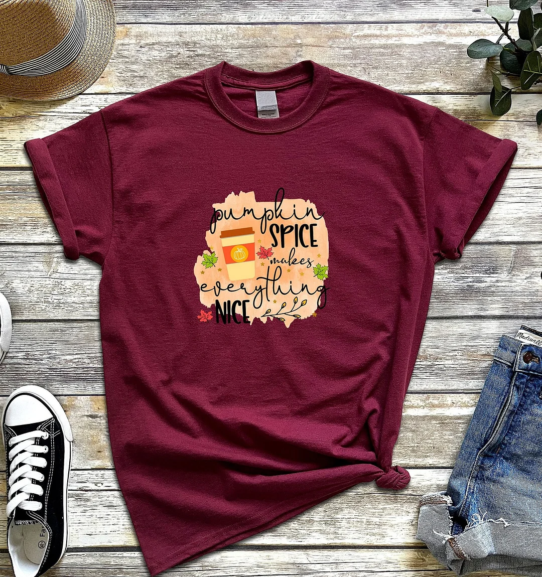 Pumpkin Spice Makes Everything Nice Shirt T-Shirt Fall Lover Thanksgiving Gift Top Tees