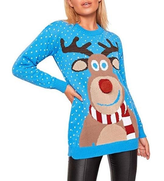 Mayoulove Ugly Christmas Sweater Red Deer PrintKnit Women Ugly Christmas Pullover-Mayoulove