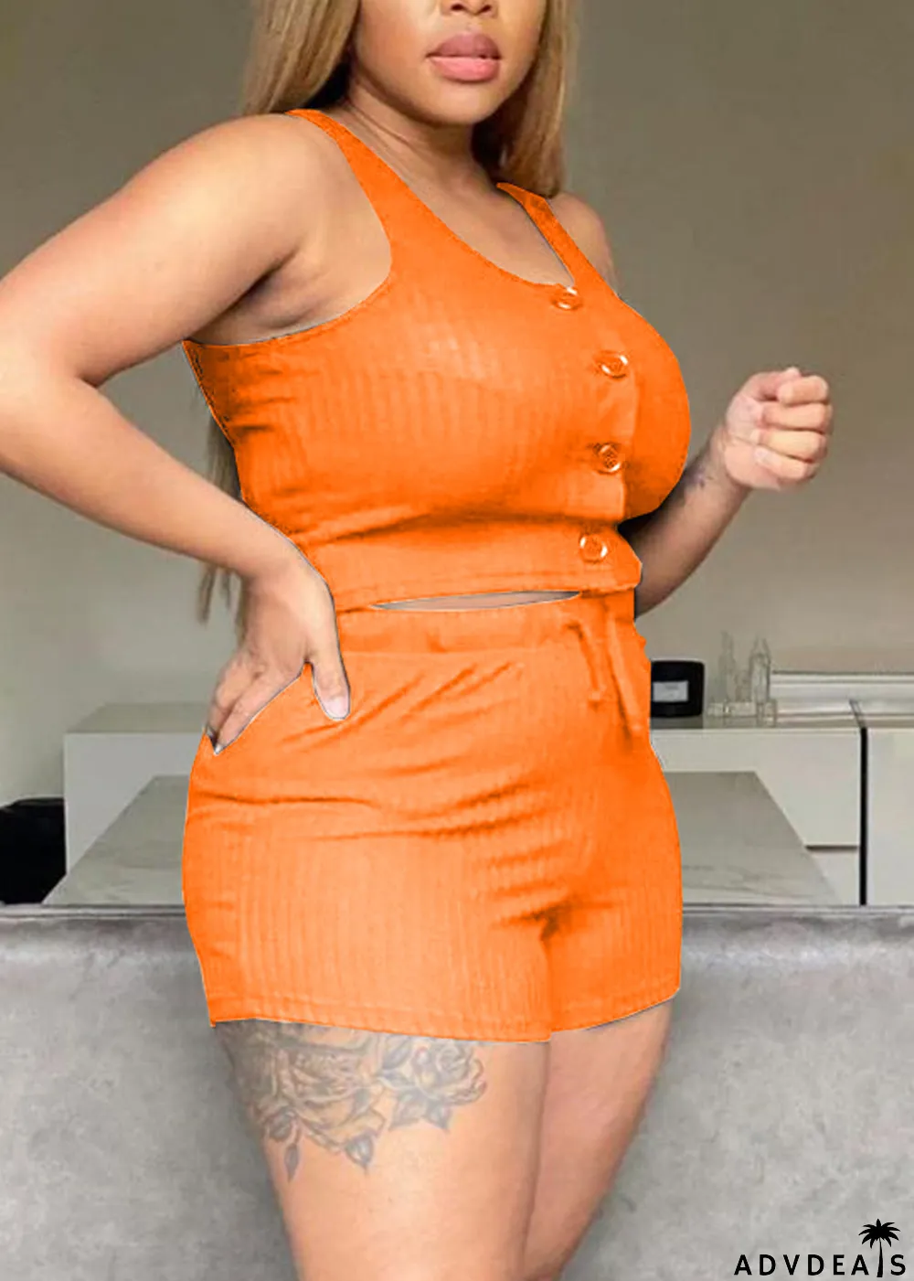 Summer Ribbed Tank Crop Top and Shorts Matching 2PC Set