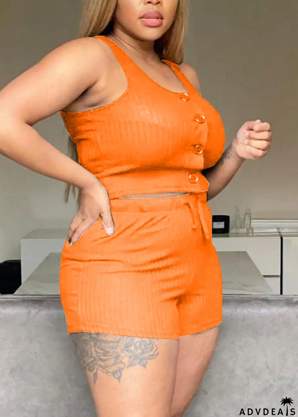 Summer Ribbed Tank Crop Top and Shorts Matching 2PC Set