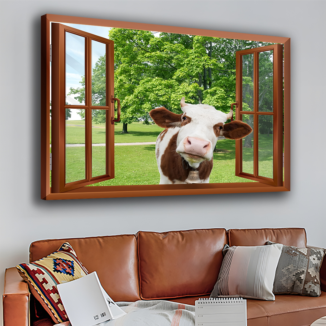 Window To The Goofy Cows Canvas Wall Art