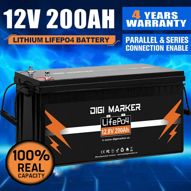 LiFePO4 Batterie au lithium rechargeable LiFePO4 200 Ah 200 Ah, 8000 cycles  max. 2560 Wh Sortie LiFePO4 Batterie pour camping-car, camping, solaire,  grille hors sortie…