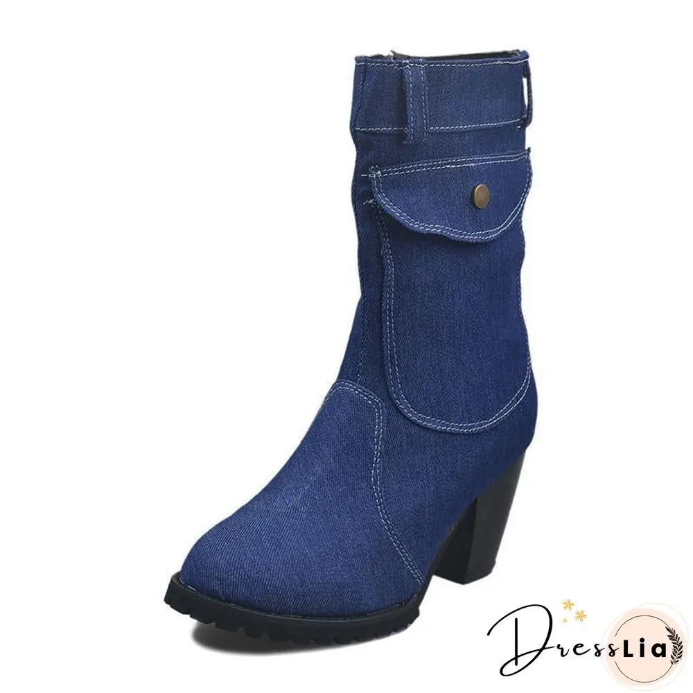 Women Denim Fabric Zipper Boot