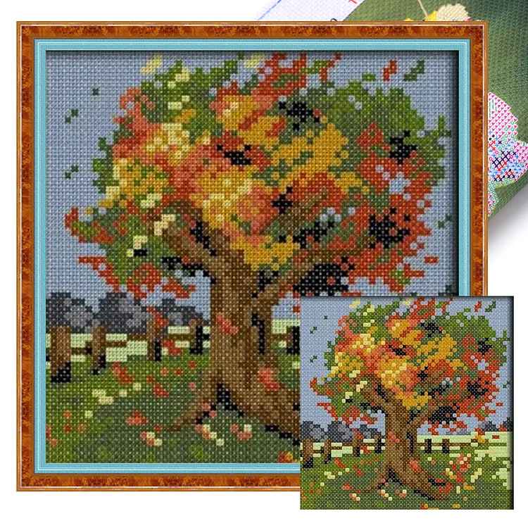 Joy Sunday Four Seasons Tree - Printed Cross Stitch 14CT 16*16CM