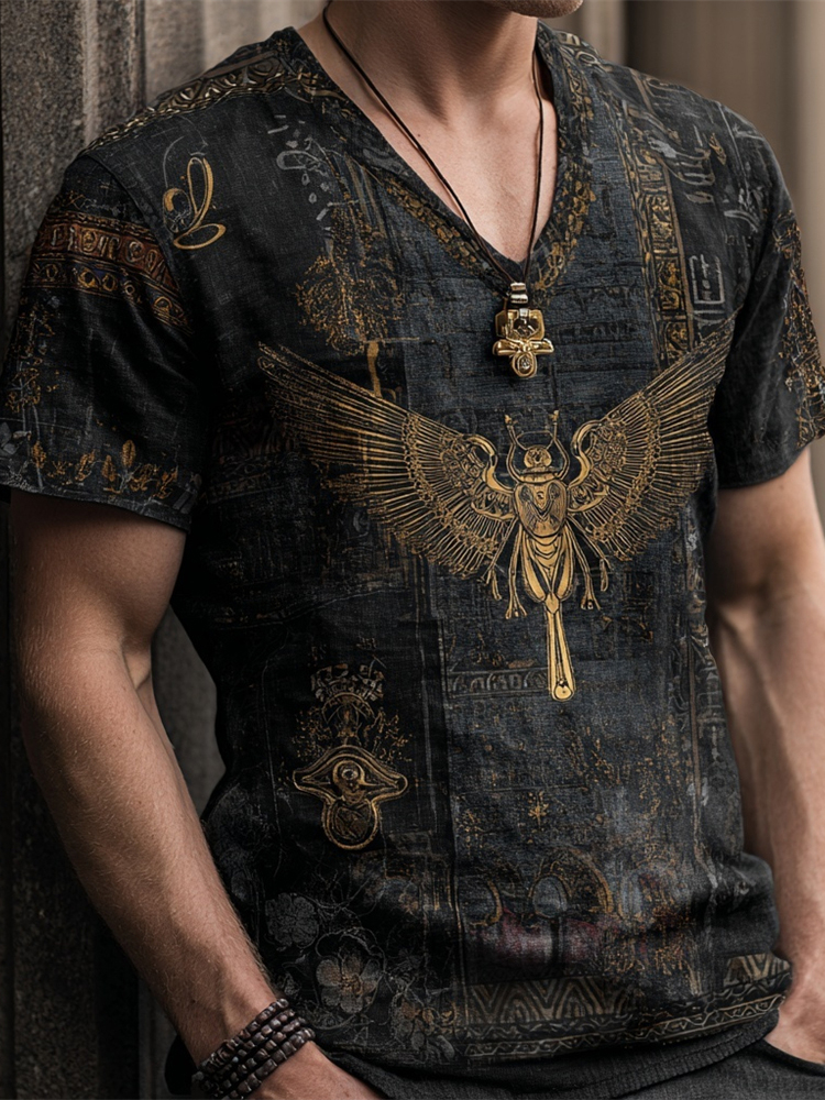 Vintage Beetle Art With Wings Men's V-neck T-shirt