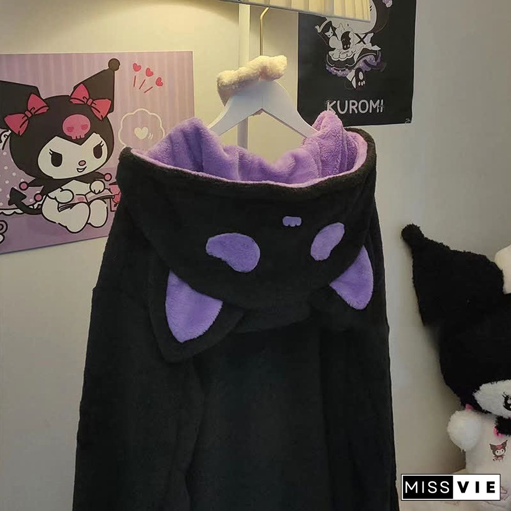 Cartoon Ghost Cat Plush Hooded Pajamas Set