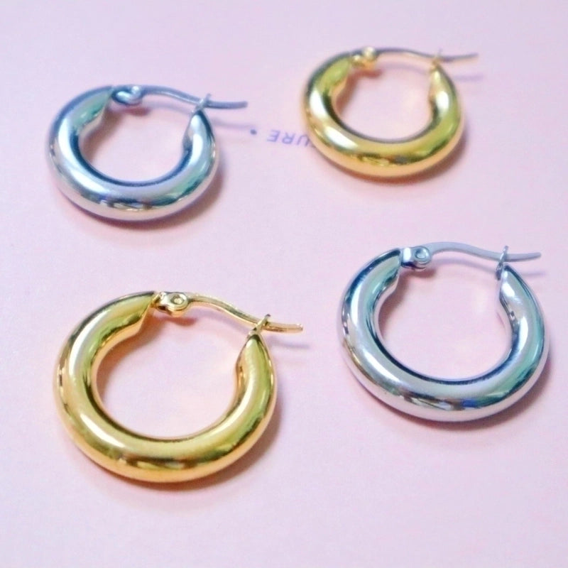 1 Pair Minimalist Solid Color Plating Stainless Steel Hoop Earrings