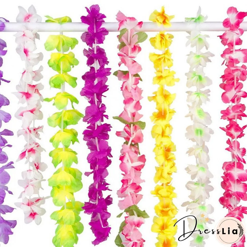 Hawaiian Wreath Leis Garland Artificial Necklace Hawaii Flowers Party Supplies Beach Fun