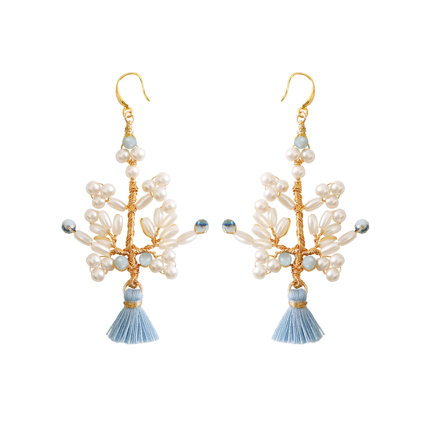 Handmade Tree Pearl Tassel Earrings