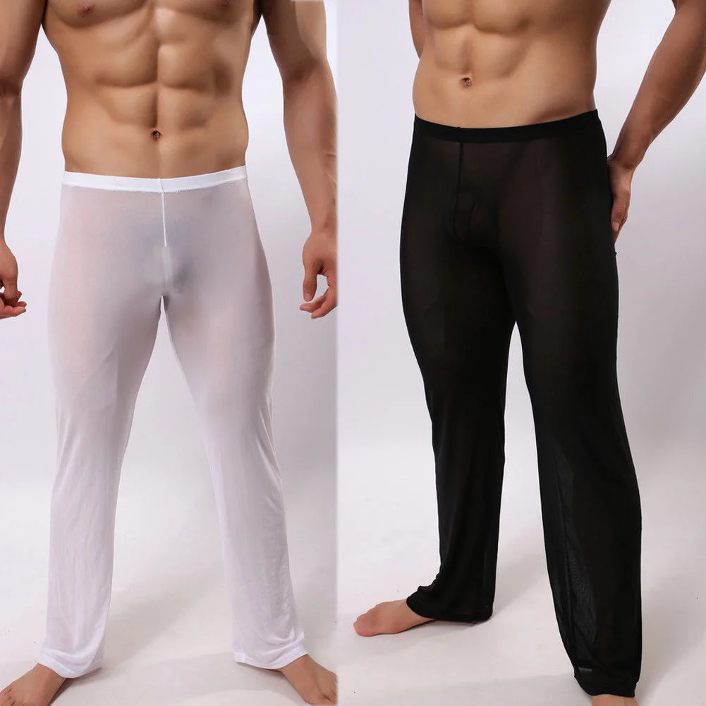Hirigin Men's Sexy Soft Mesh Transparent Pants Stretchy Trousers Sleepwear Hot Transparent Men's Homewear Pants