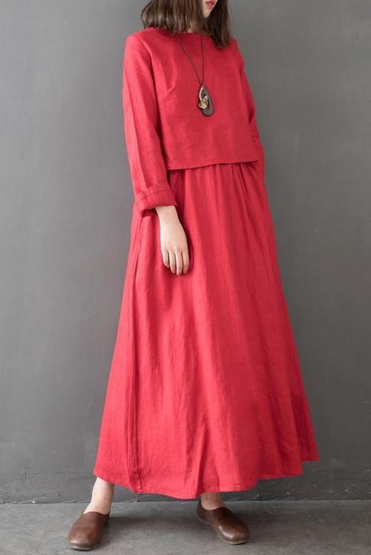 Vintage Women Linen Loose Maxi Dresses For Spring Q14010