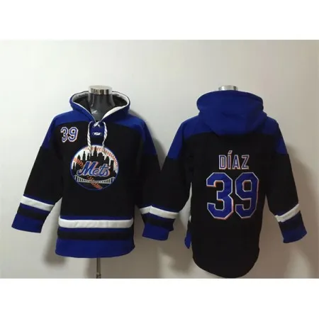 Men's New York Mets #39 Edwin Diaz Black/Blue Ageless Must-Have Lace-Up Pullover Hoodie