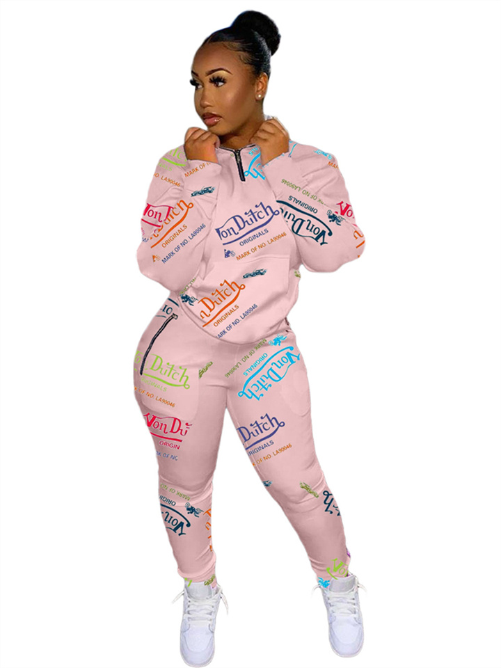 Women's Tracksuit Matching Sets Active Basic Pink Sky Blue Outdoor Sports Outdoor Casual Letter Zipper Round Neck S M L XL XXL