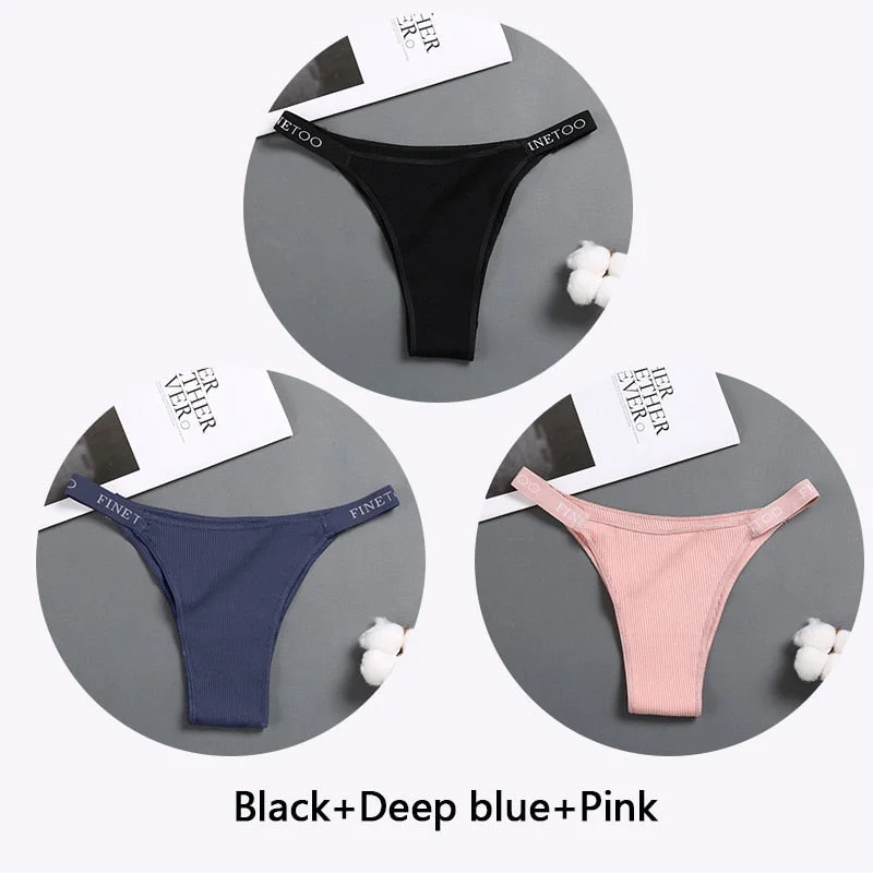 FINETOO 3Pcs/set Women Thongs Fashion Letter Cotton Panties M-XL Female Underpants Ladies Sexy Underwear Women Bikini Panty New
