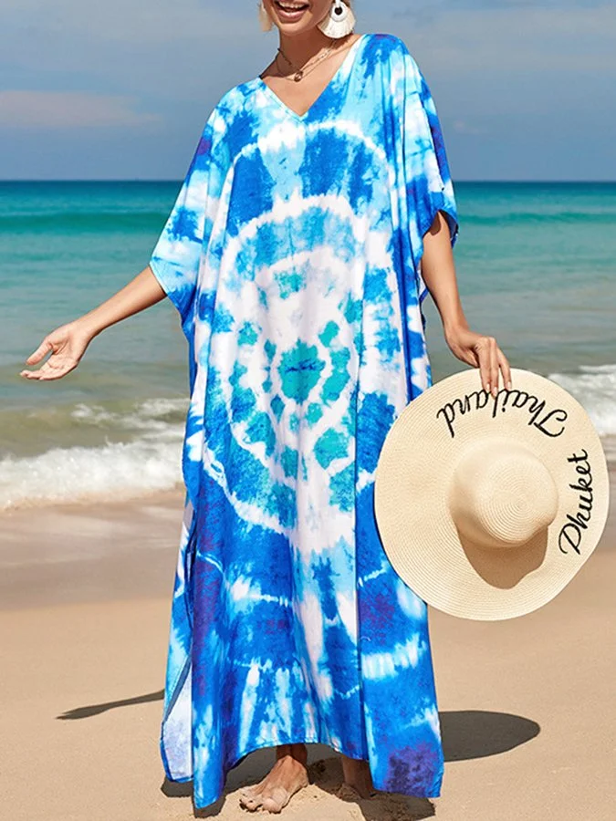 Ladies Spring Summer Beach Resort Style Loose Print Dress