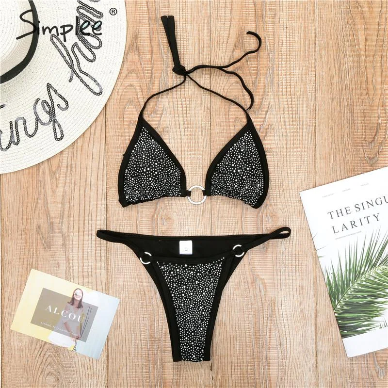 Simplee Sexy diamond bikini set High cut swimwear women Triangle swimsuit female Summer beach wear biquini Bathers bathing suit