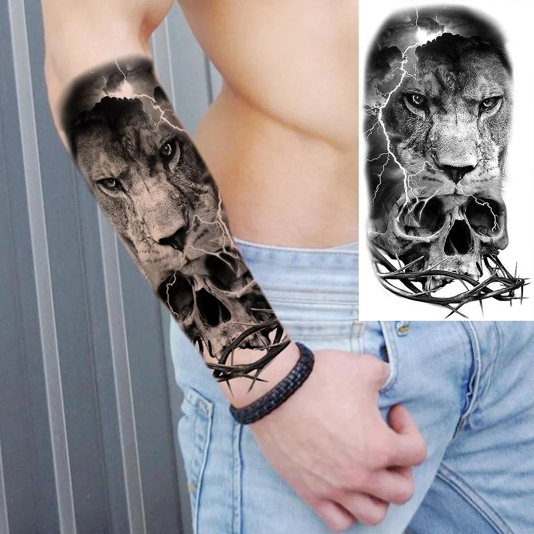 Sdrawing Realistic Black Devil Temporary Tattoos For Men Adult Tiger Pirate Skeleton Vampire Fake Tattoo Forearm Scary Tatoo Joker