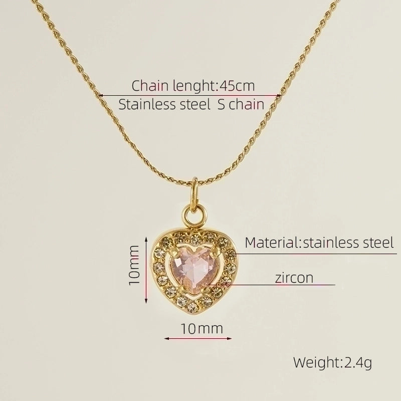 Stainless Steel 18K Gold Plated Glam Shiny Plating Inlay Sun Water Droplets Heart Shape Zircon Pendant Necklace
