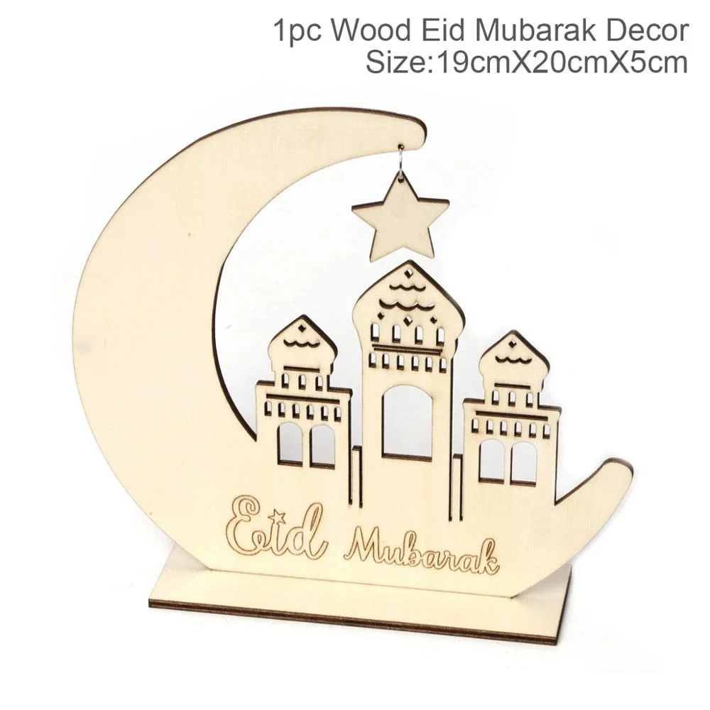 QIFU DIY Eid Wooden Dessert Tray EID MUBARAK Decor for Home Ramadan Decor Pendants Islamic Muslim Party Decor Eid Al Adha