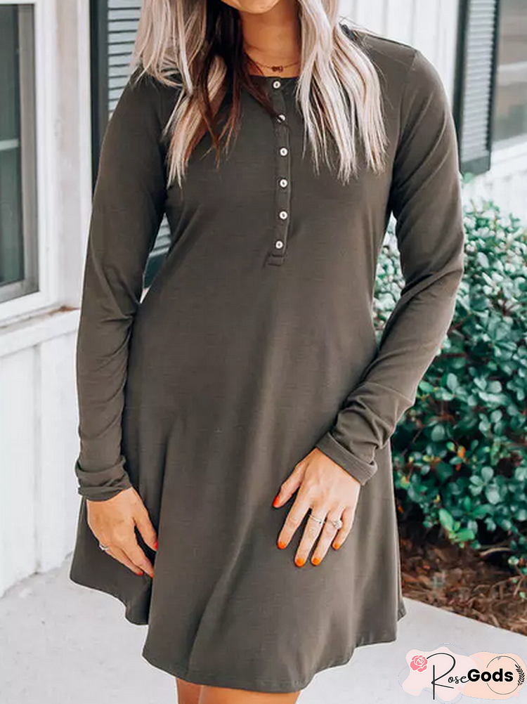 Buttoned Plain Casual Regular Fit Dresses