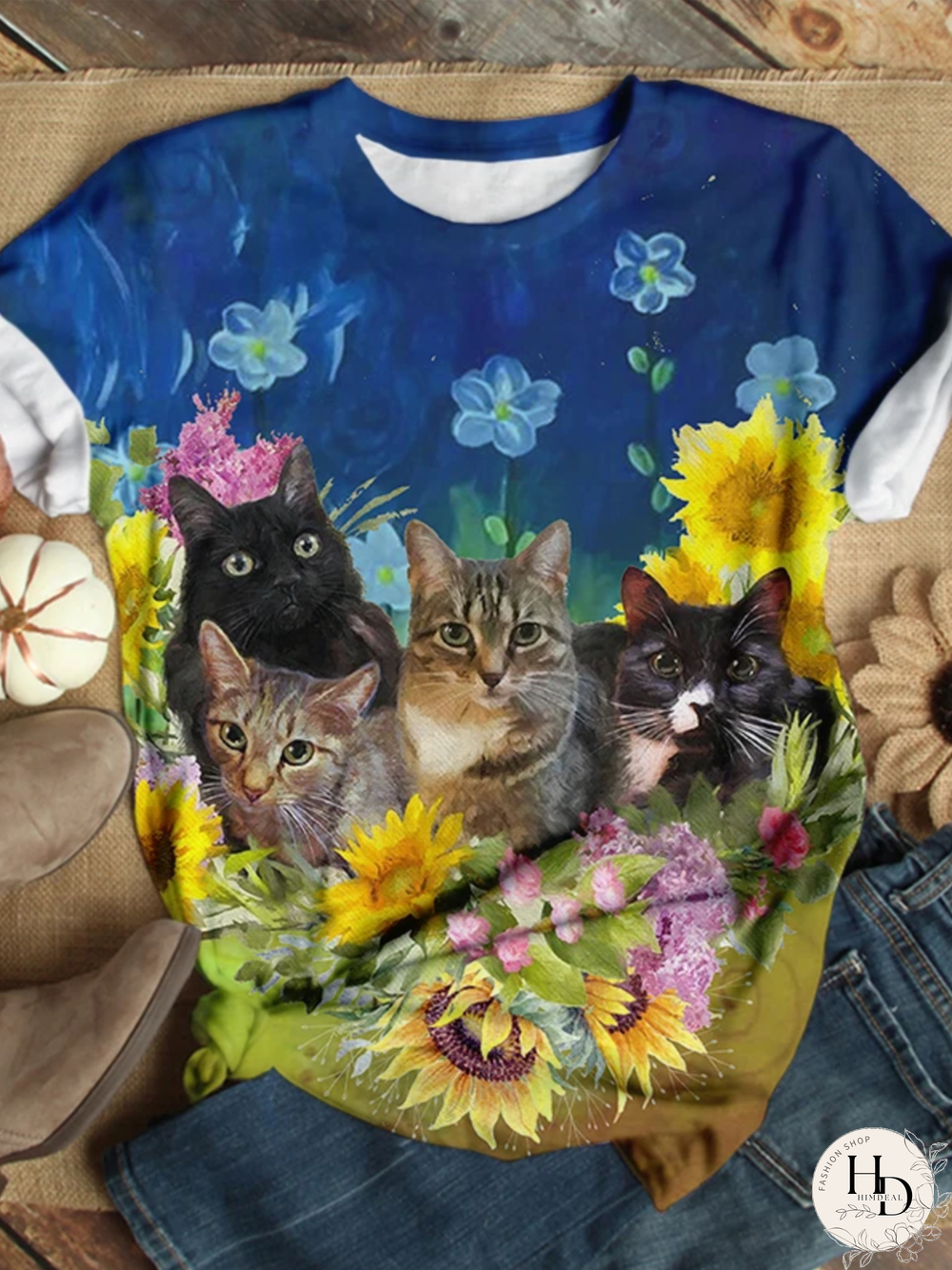 Printed Crew Neck Casual Cotton-Blend T-shirt