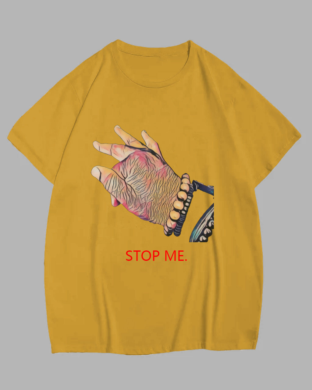 Big Guy's Graphic Print "STOP ME" Yellow Short SleeveT-Shirt