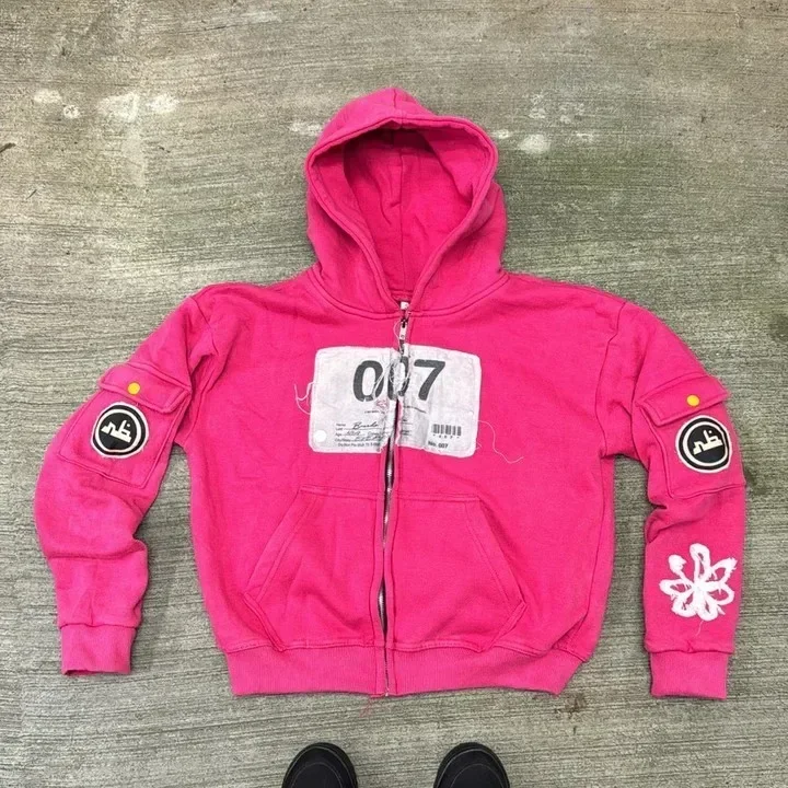 Aonga Y2K hip-hop letter embroidery patch high quality zipper cardigan long-sleeved hoodie men winter warm all-match casual sweatshirt aonga