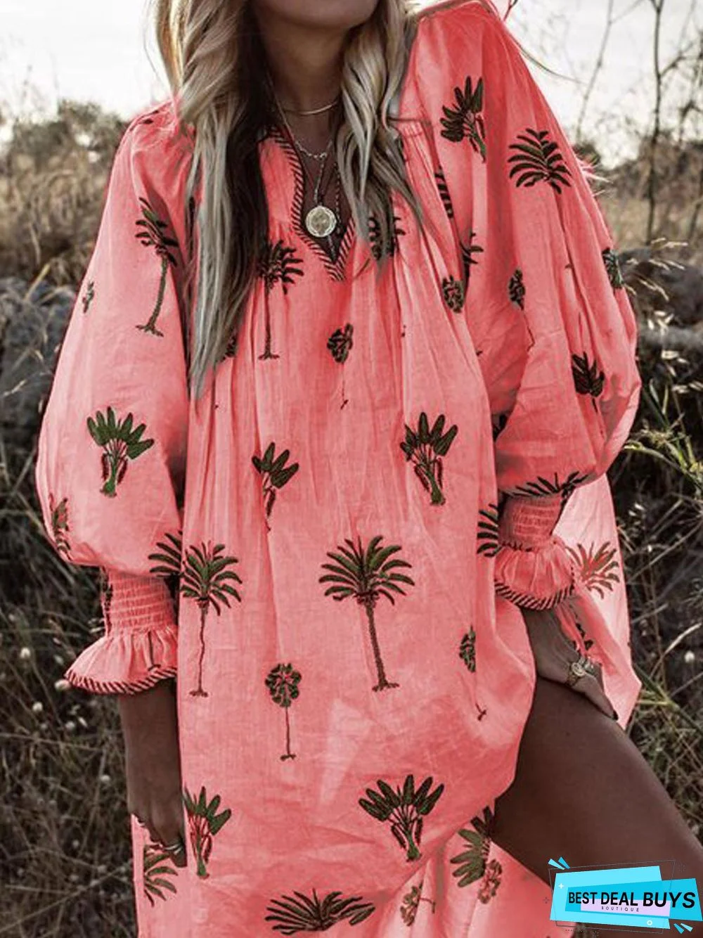 Summer Boho V Neck Beach Boho Floral Casual Mini Dress