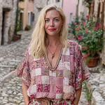 Retro Bohemian Rose Floral Patchwork Art Short Sleeve - Image 2