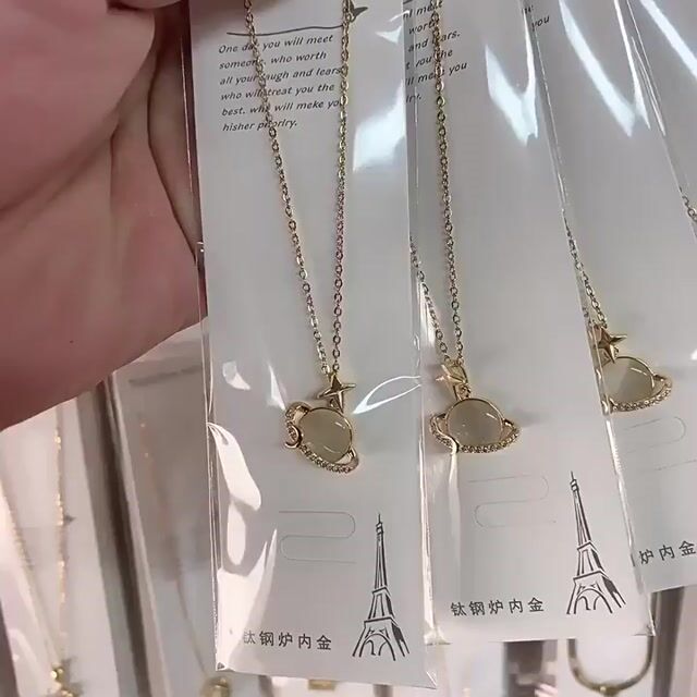 Cat's Eye Earth Moon Star Zircon Necklace