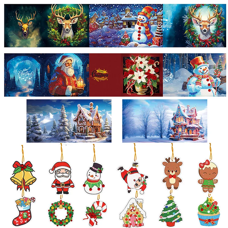8PCS Christmas Santa Special Shape Diamond Art Greeting Cards Gift for Christmas