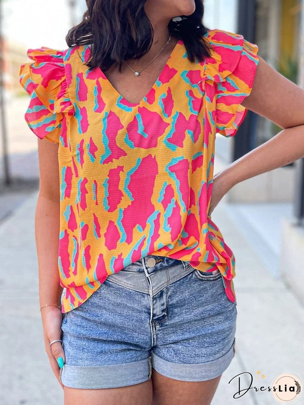 Casual Ruffle Sleeve Blouse