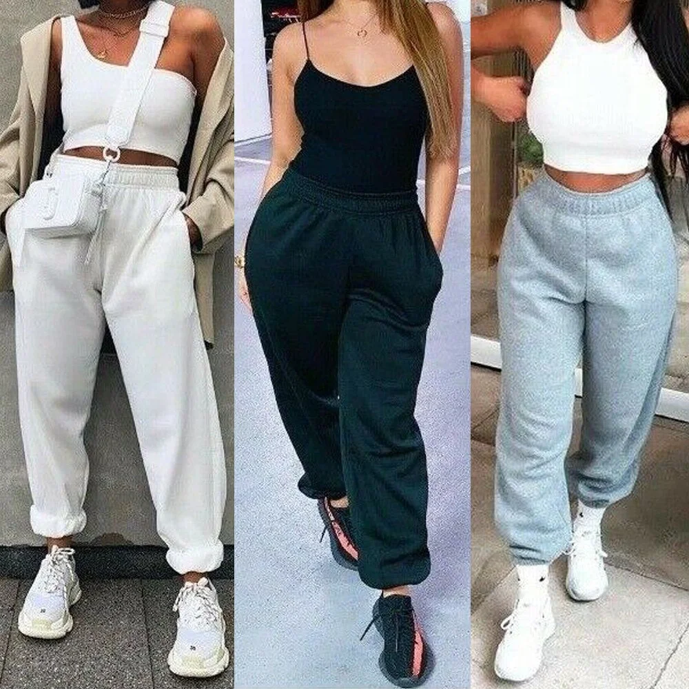 Women Casual Sweatpant Fashion Solid Plus Size Comfort Jogger Pants Streetwear Elastic Waist Running Sport Female Baggy Trousers