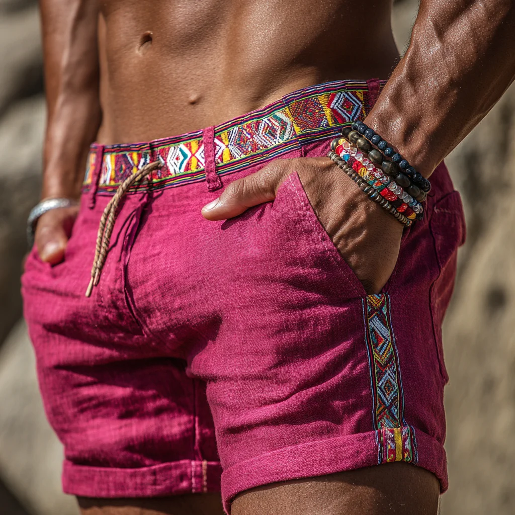 Men's Ethnic-Style Linen Shorts-inspireuse