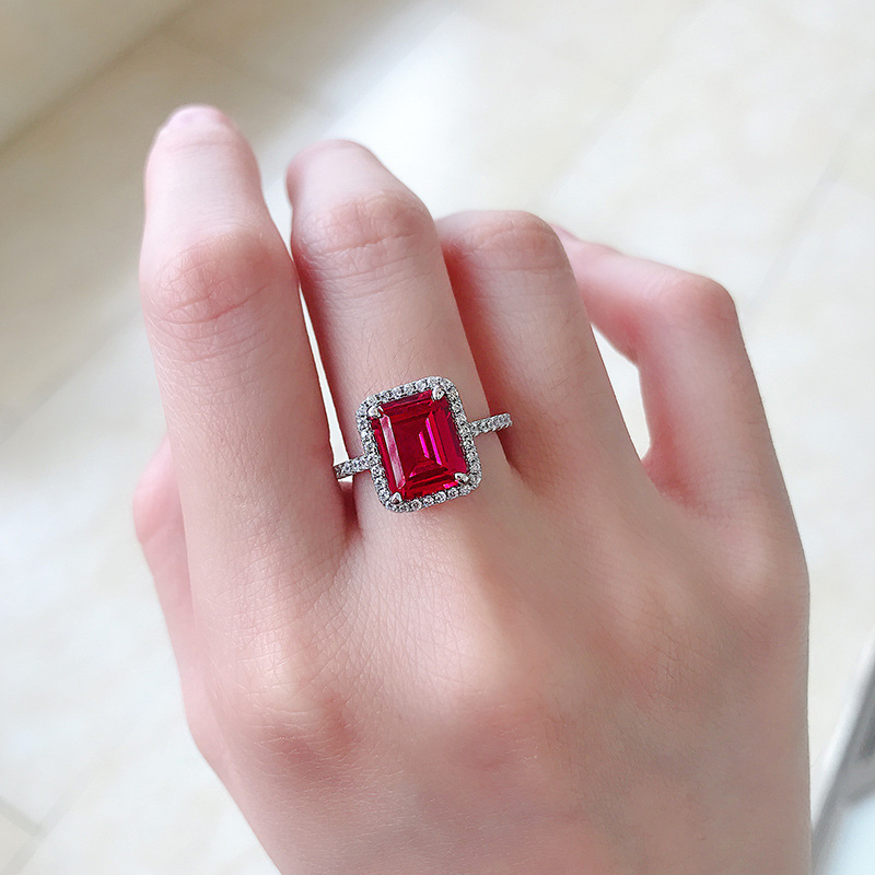 MIKAMU Jewelry S925 Silver 8*10mm Emerald Gemstone Ring for Women