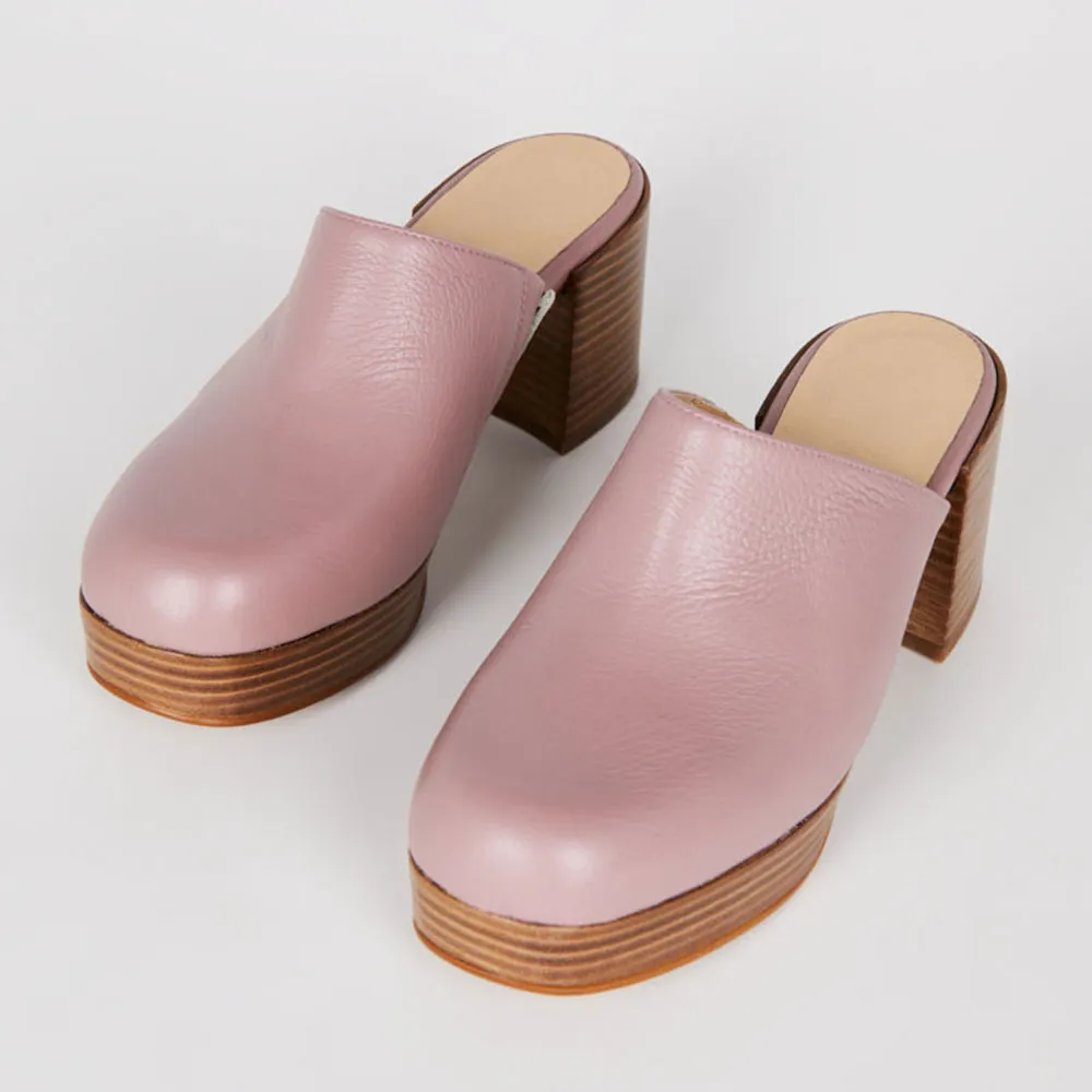 Light Purple Round Closed Toe Chunky Heel Clog Mules for Women