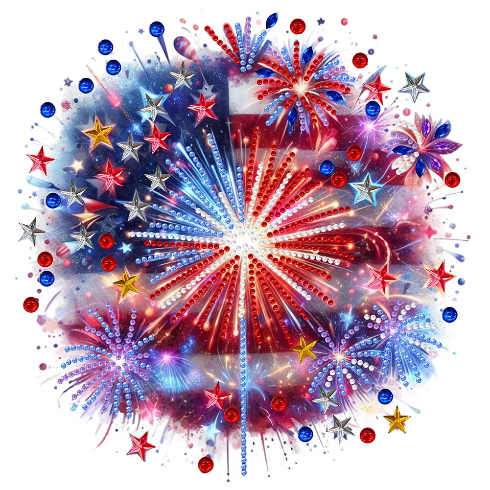 Partial Special-shaped Crystal Rhinestone Diamond Painting - American Flag Firework(Canvas|30*30cm)