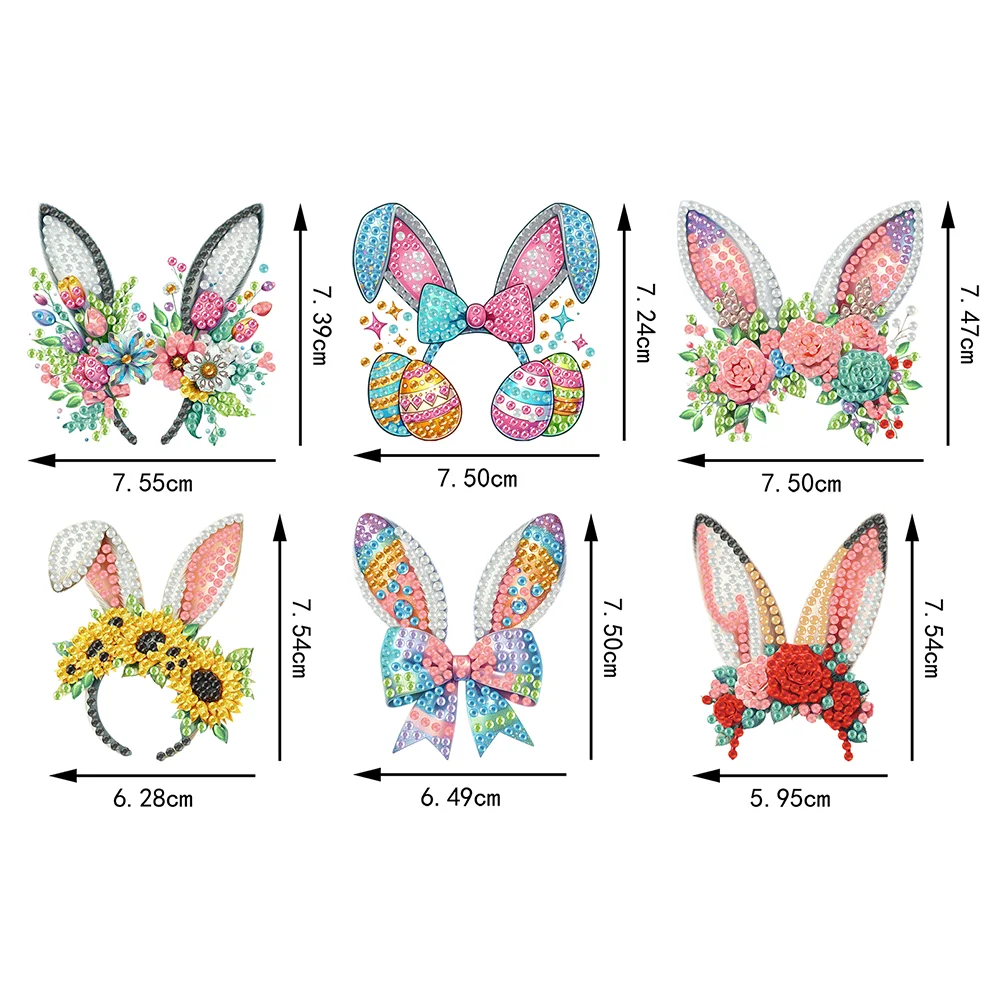6Pcs Easter Rabbit Ears Diamond Painting Fridge Magnet for Adults Beginners