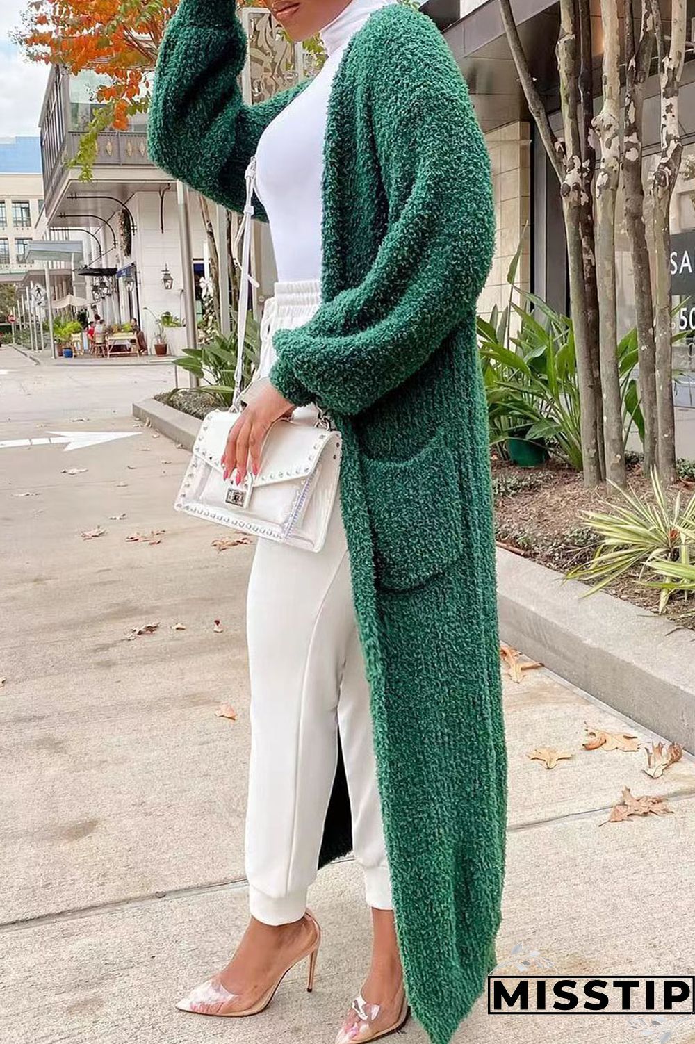 Green Casual Solid Patchwork Cardigan Collar Outerwear