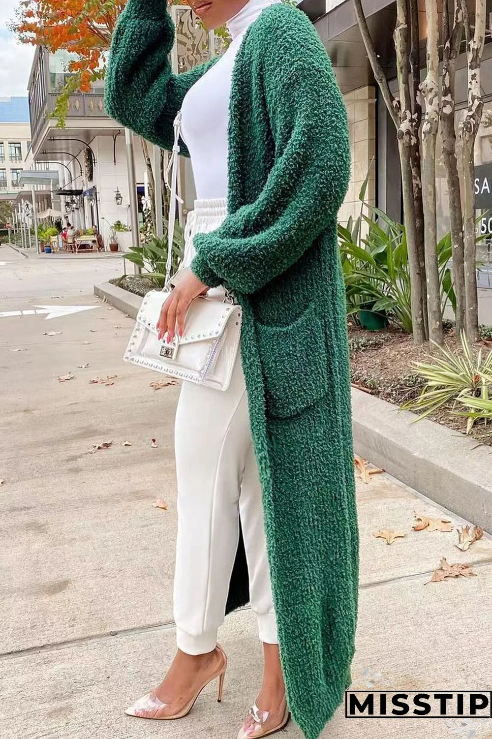 Green Casual Solid Patchwork Cardigan Collar Outerwear