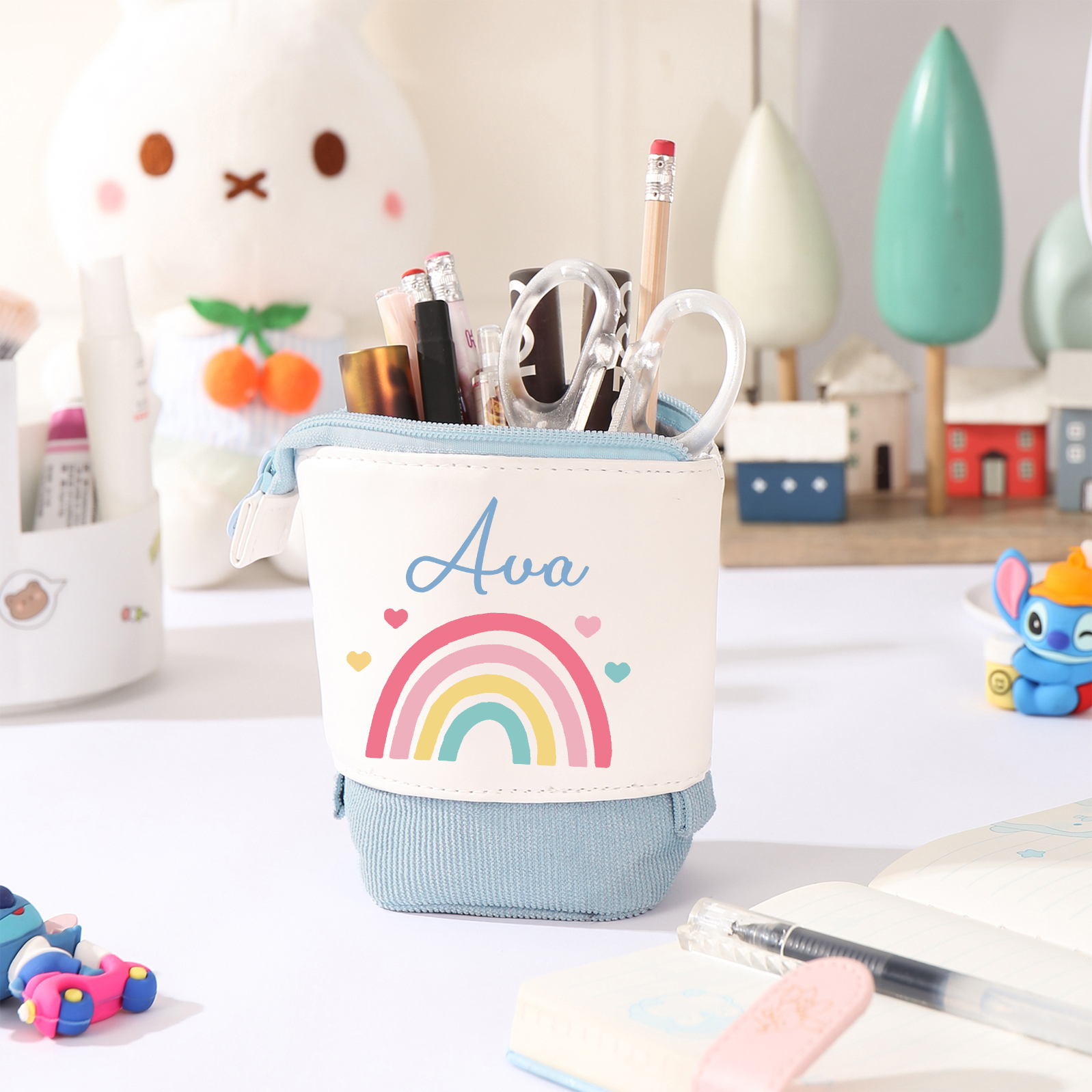 Personalised Pencil Case Custom Name Rainbow Pen Pouch Canvas PU Leather Back To School Gift for Kids