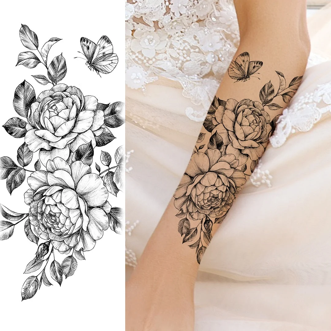 Realistic Rose Flower Sexy Boobs Temporary Tattoos For Women Adult Girl Peony Moon Round Fake Tattoo Fashion Half Sleeve Tatoos