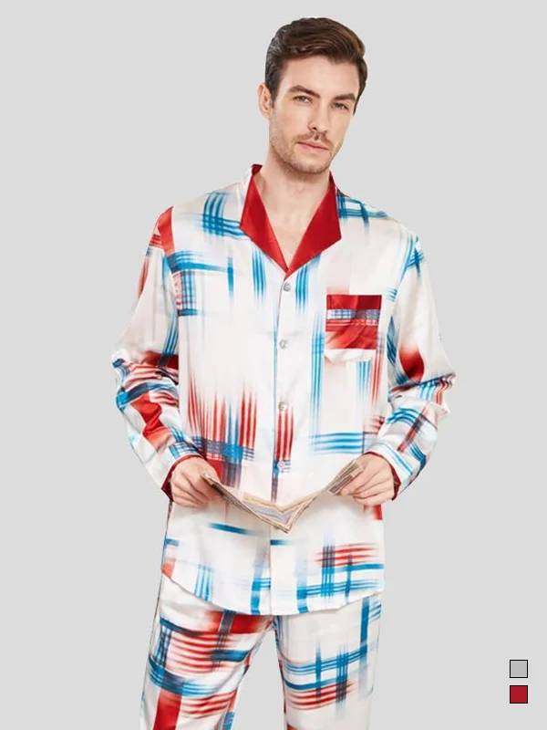 22 MOMME Pyjama en soie imprimé couleur contrasté homme Rouge 1