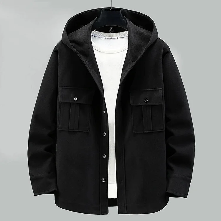 Wlkwo Wlkwo   Spring and Autumn men jacket Woolen hooded Casual Coats Long Sleeve Plus size 11XL windbreakers Male Black Jackets Streetwear