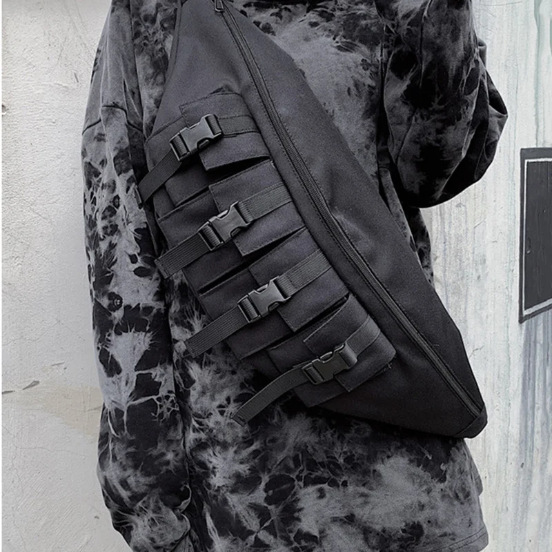 The new messenger bag tooling wind contrast color multi-pocket simple men's and women's shoulder bag Techwear Shop